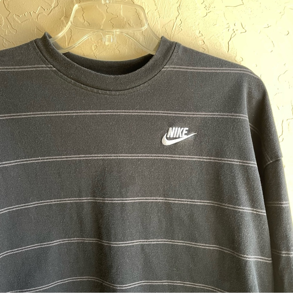 NIKE long sleeve thick cotton womens crop top black/gray horizontal stripe small - Picture 3 of 9
